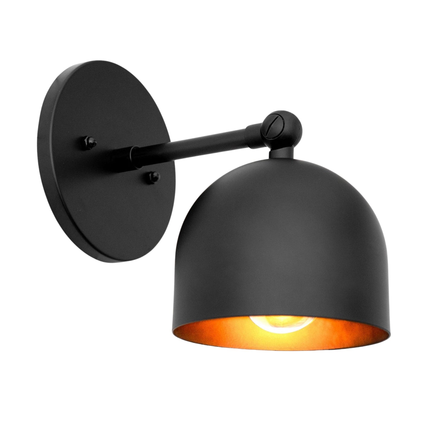 Mid Century Brass Wall Sconce – Handmade Black Dome Light Fixture