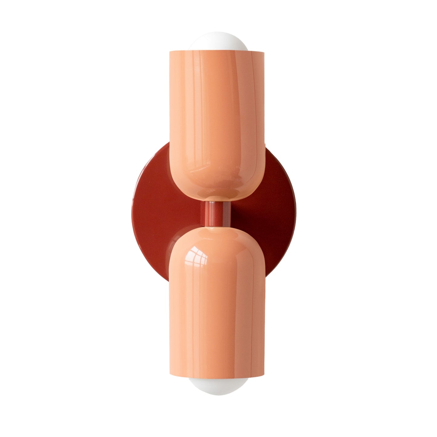 Peach & Red Up & Down Brass Wall Sconce – Mid-Century Modern Light Fixture