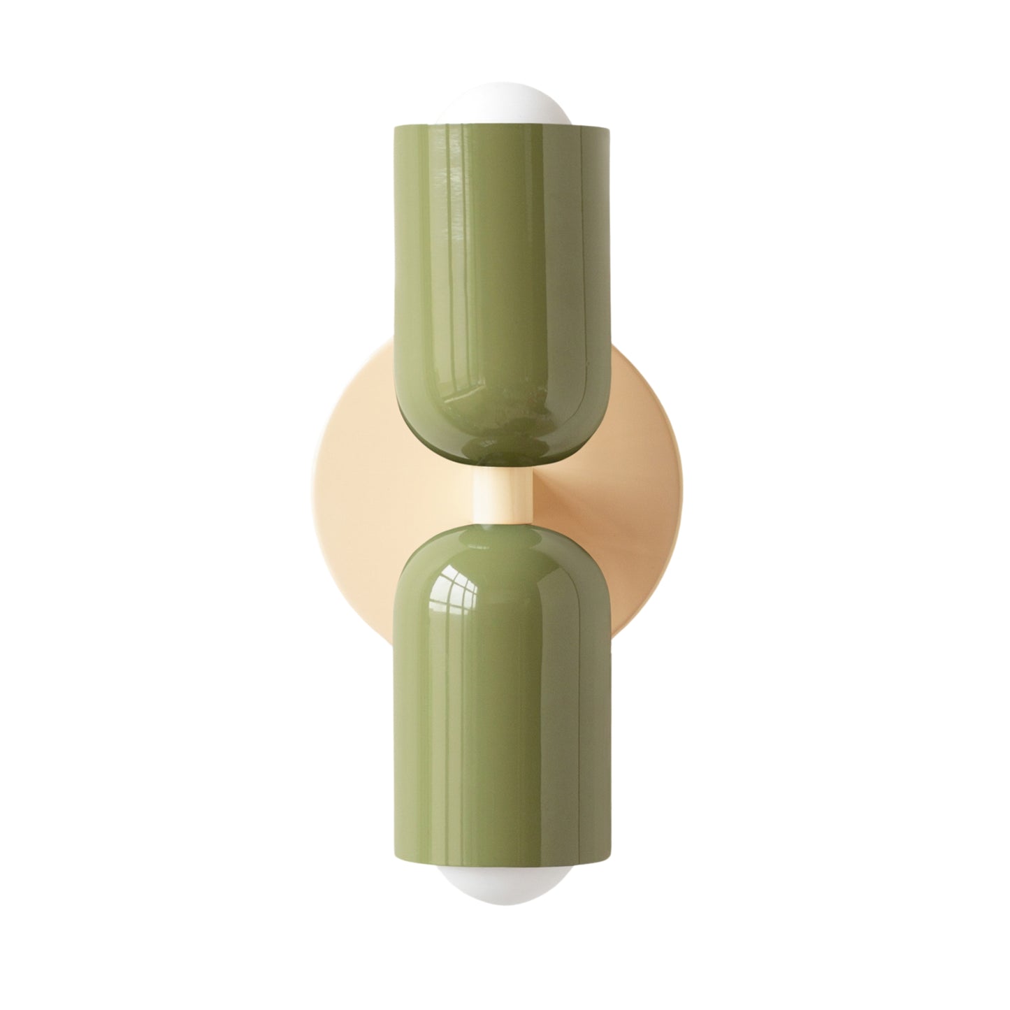 Olive Green & Cream Up & Down Brass Wall Sconce – Mid-Century Modern Light Fixture
