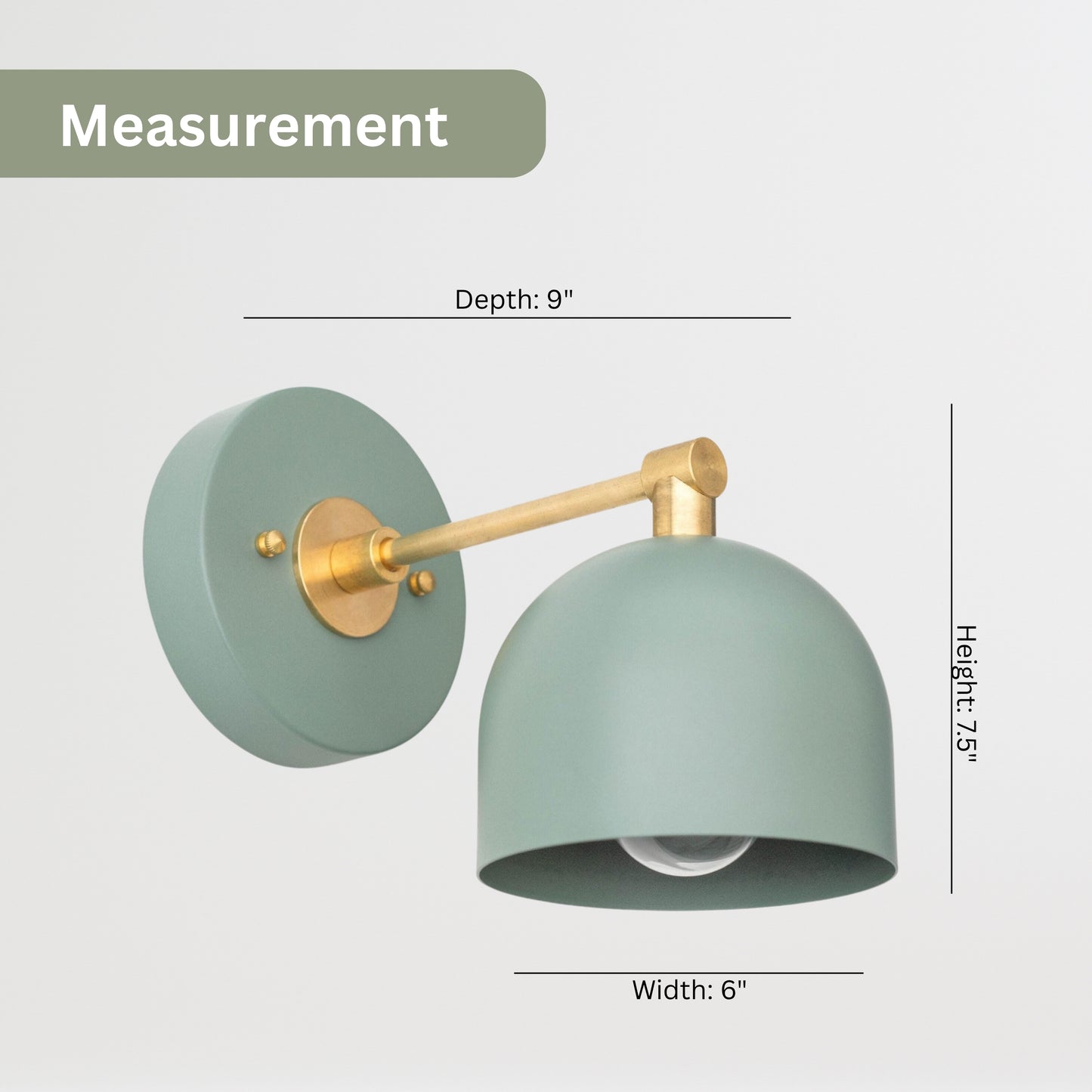 Modern Brass Wall Sconce – Mid Century Wall Light with Sea Green Dome Shade