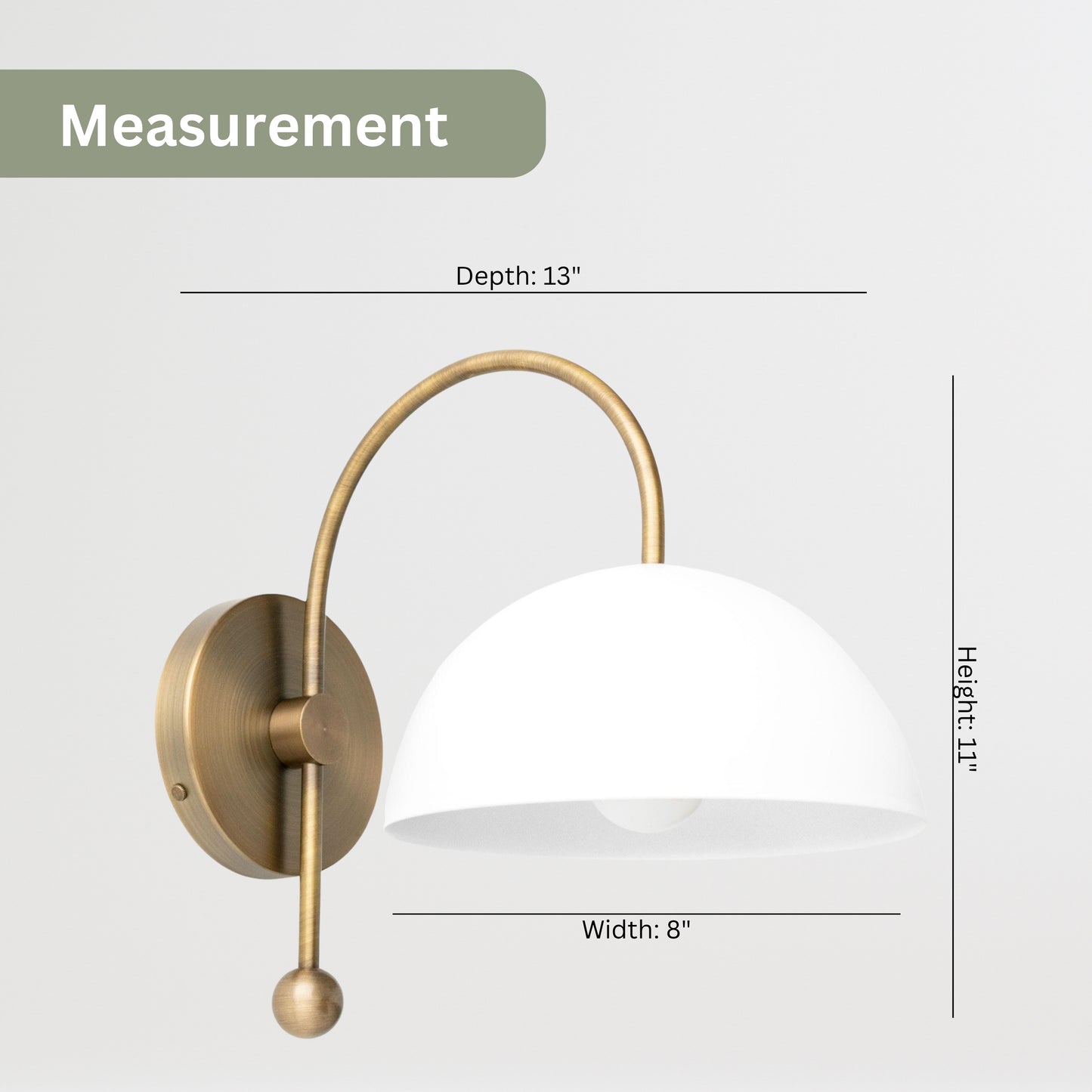 Mid Century Brass Wall Sconce β White Dome Shade Vintage Light Fixture