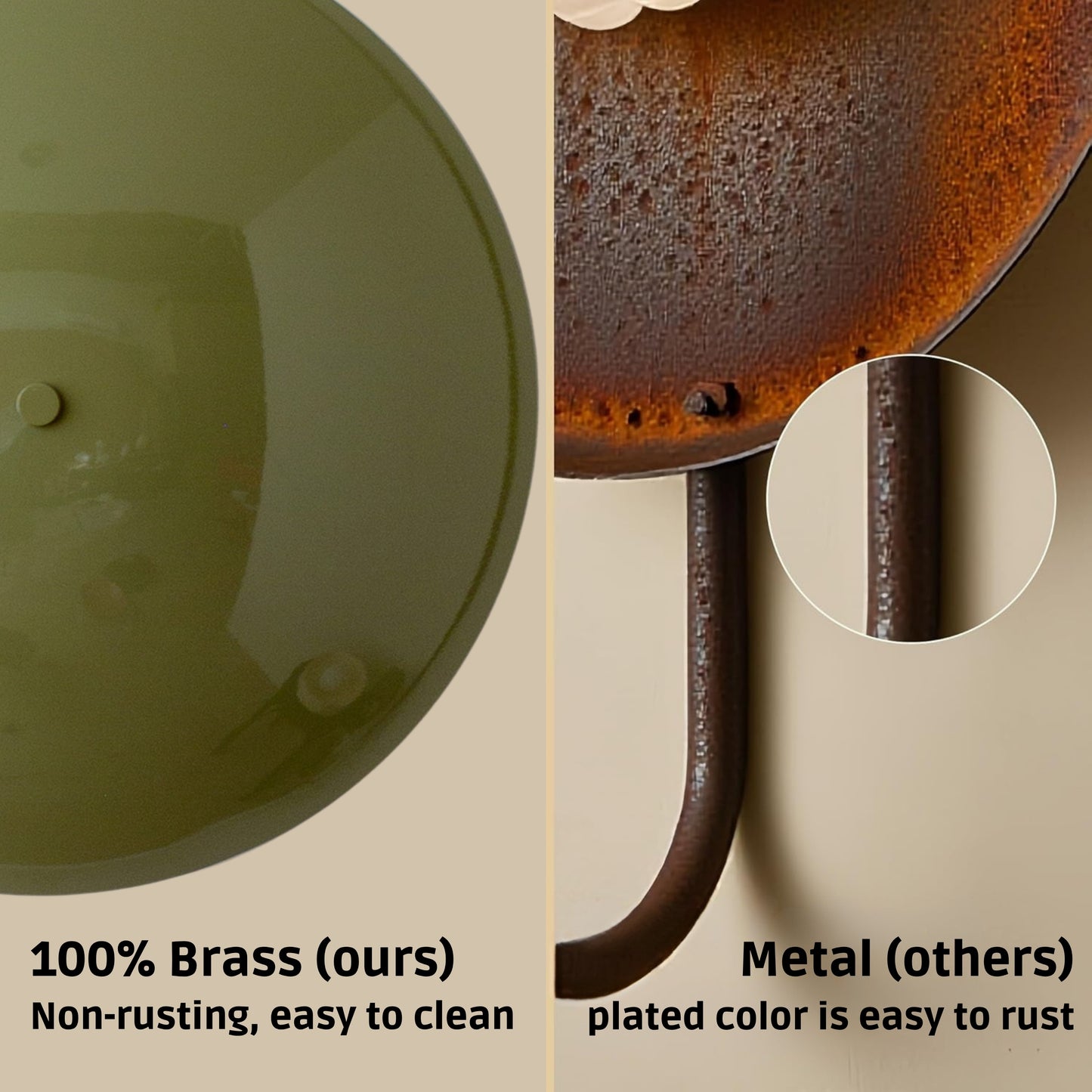 Olive Green Brass Dome Wall Sconce – Mid-Century Modern Hardwired Light