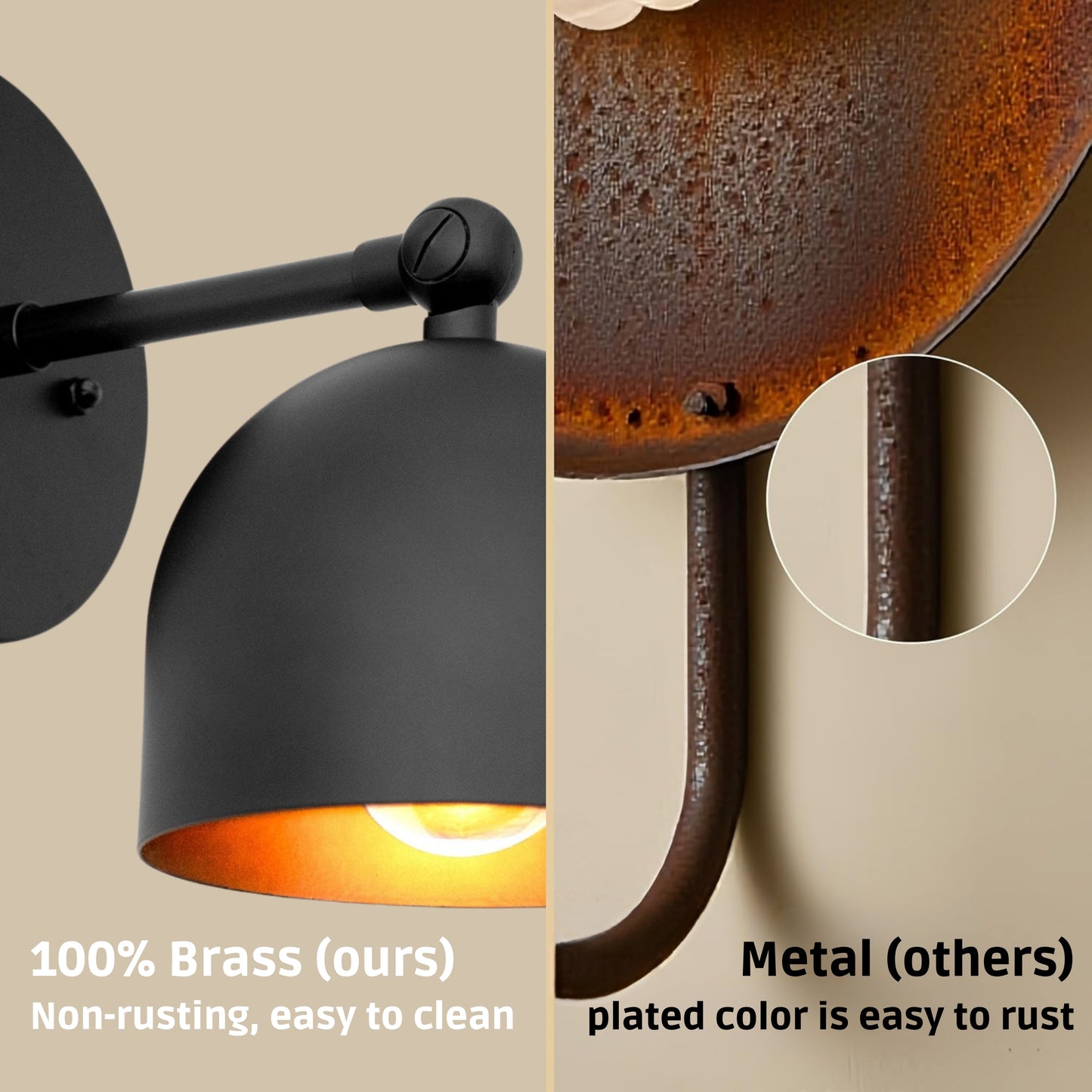 Mid Century Brass Wall Sconce – Handmade Black Dome Light Fixture