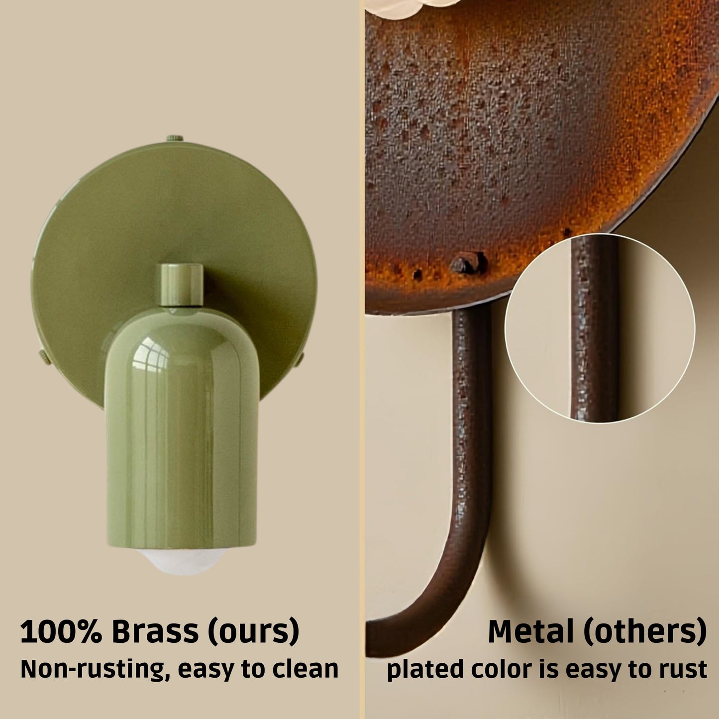 Olive Green Capsule Brass Wall Sconce β Mid Century Modern Vintage Wall Light Fixture