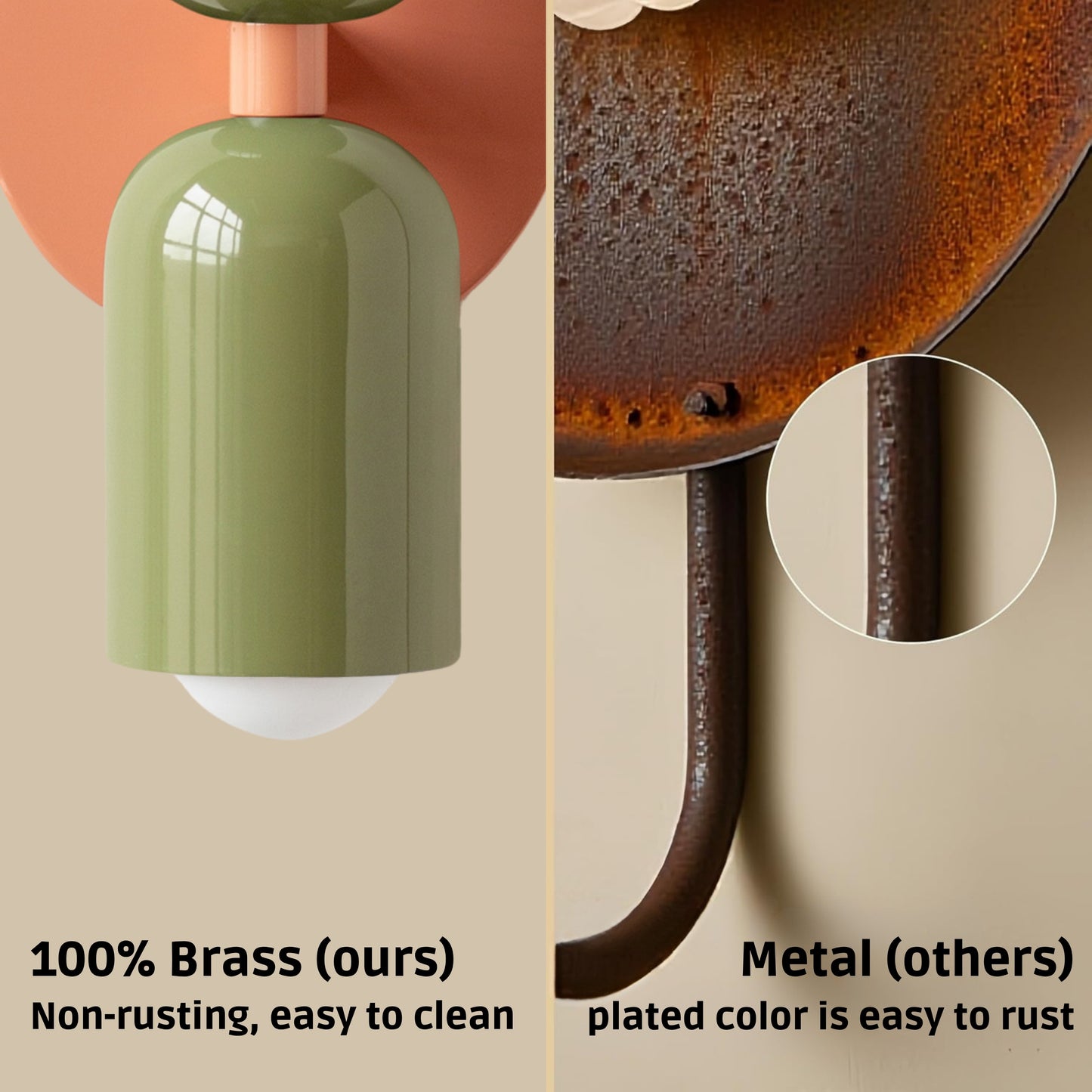 Green & Peach Up & Down Brass Wall Sconce – Mid-Century Modern Light Fixture
