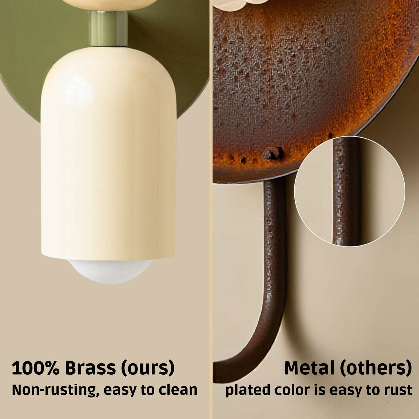 Cream & Olive Green Up & Down Brass Wall Sconce – Mid-Century Modern Light Fixture