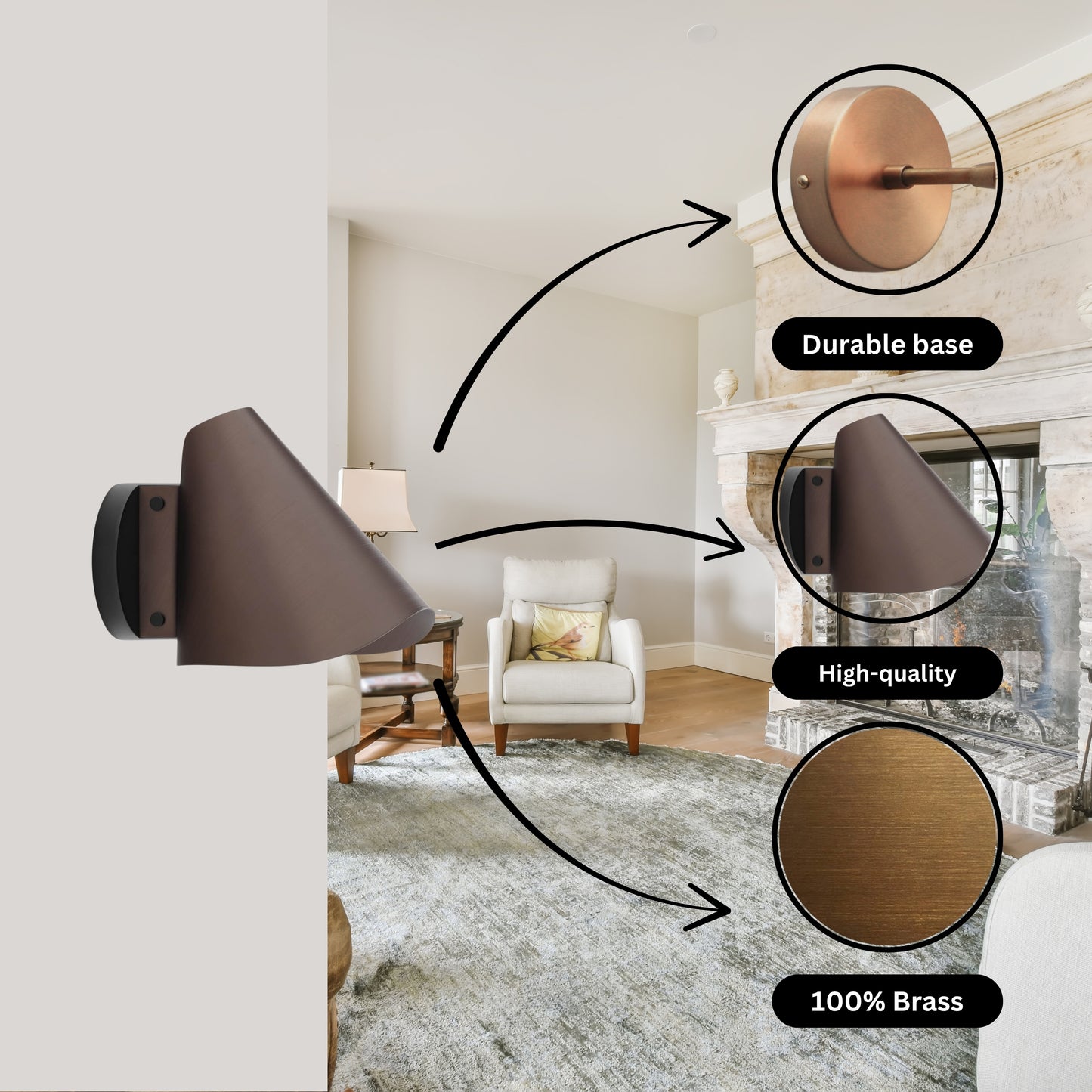 Modern Brass Wall Sconce – Handmade Mid Century Cone Shade Light Fixture