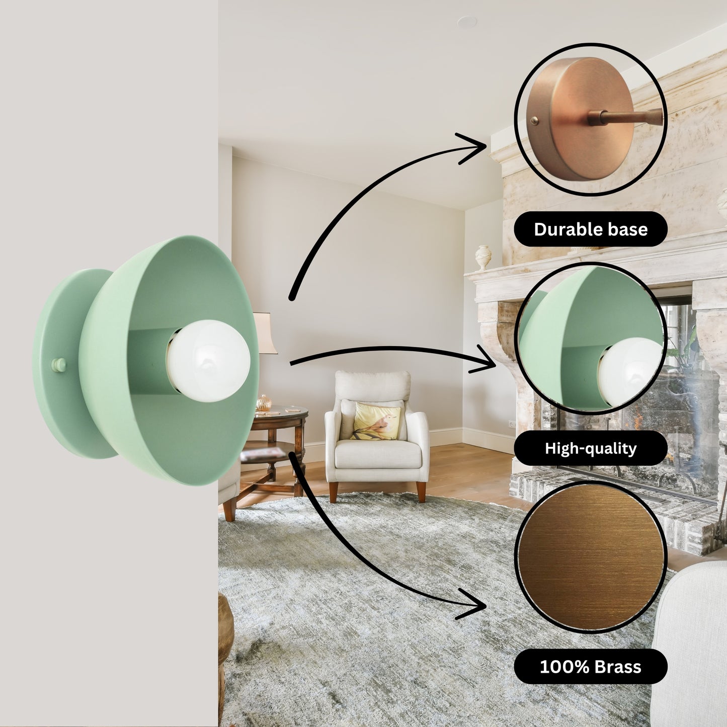 Green Brass Dome Wall Sconce – Modern Mid Century Wall Light Fixture