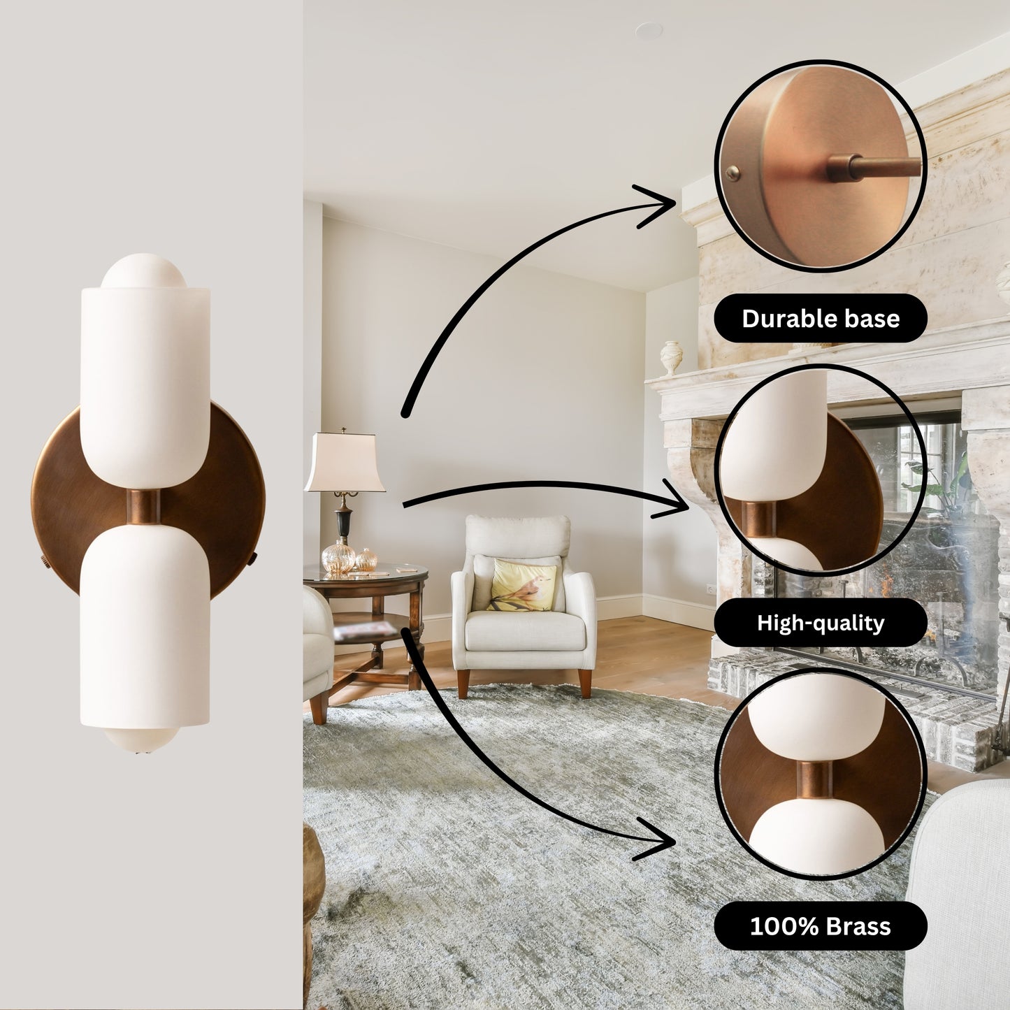 White & Antique Up & Down Brass Wall Sconce – Mid-Century Modern Light Fixture