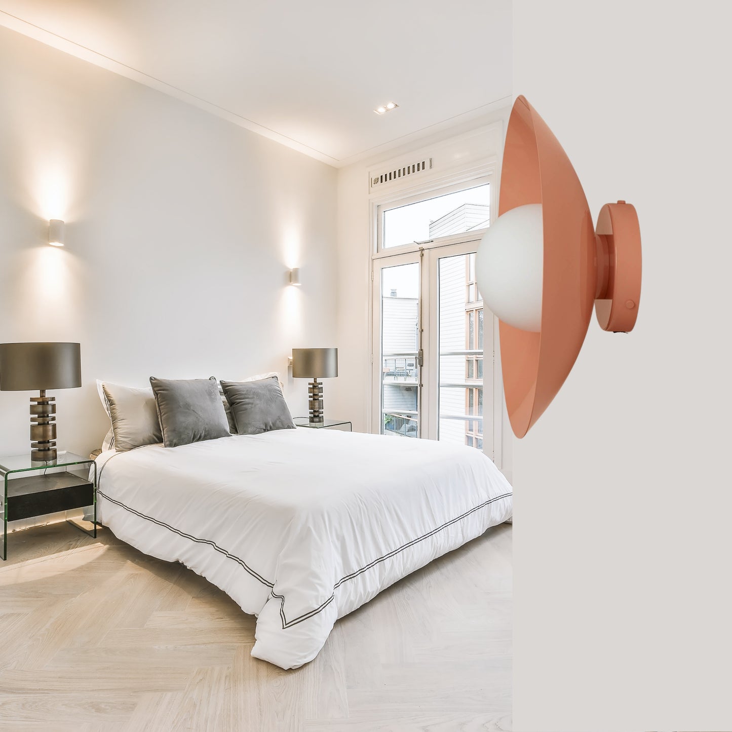 Peach Dome Brass Wall Sconce – Mid-Century Modern Vintage Light