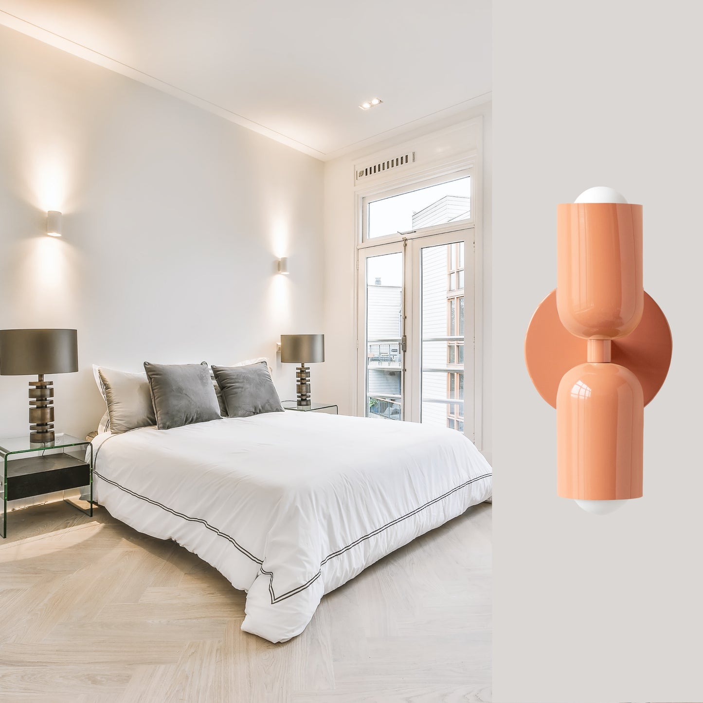 Peach Up & Down Brass Wall Sconce – Mid-Century Modern Light Fixture