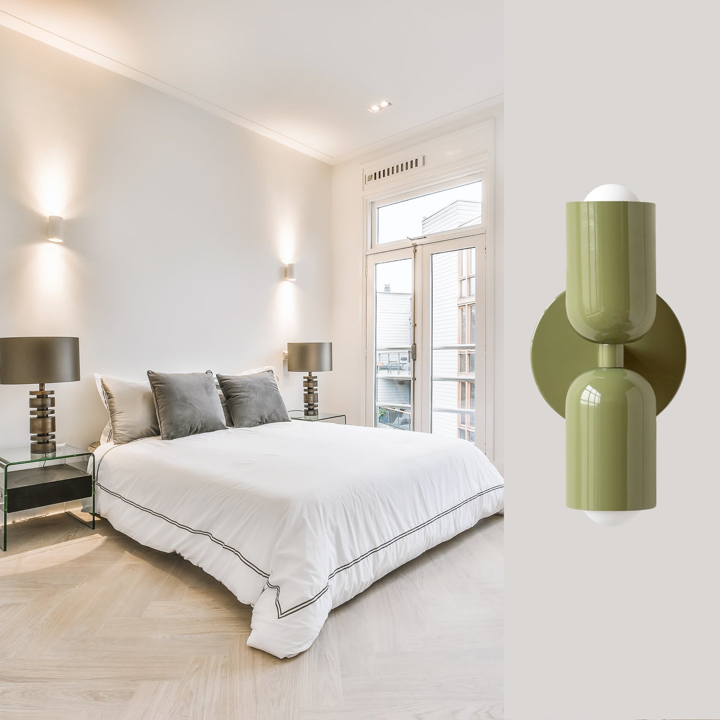 Olive Green Up & Down Brass Wall Sconce – Mid-Century Modern Light Fixture