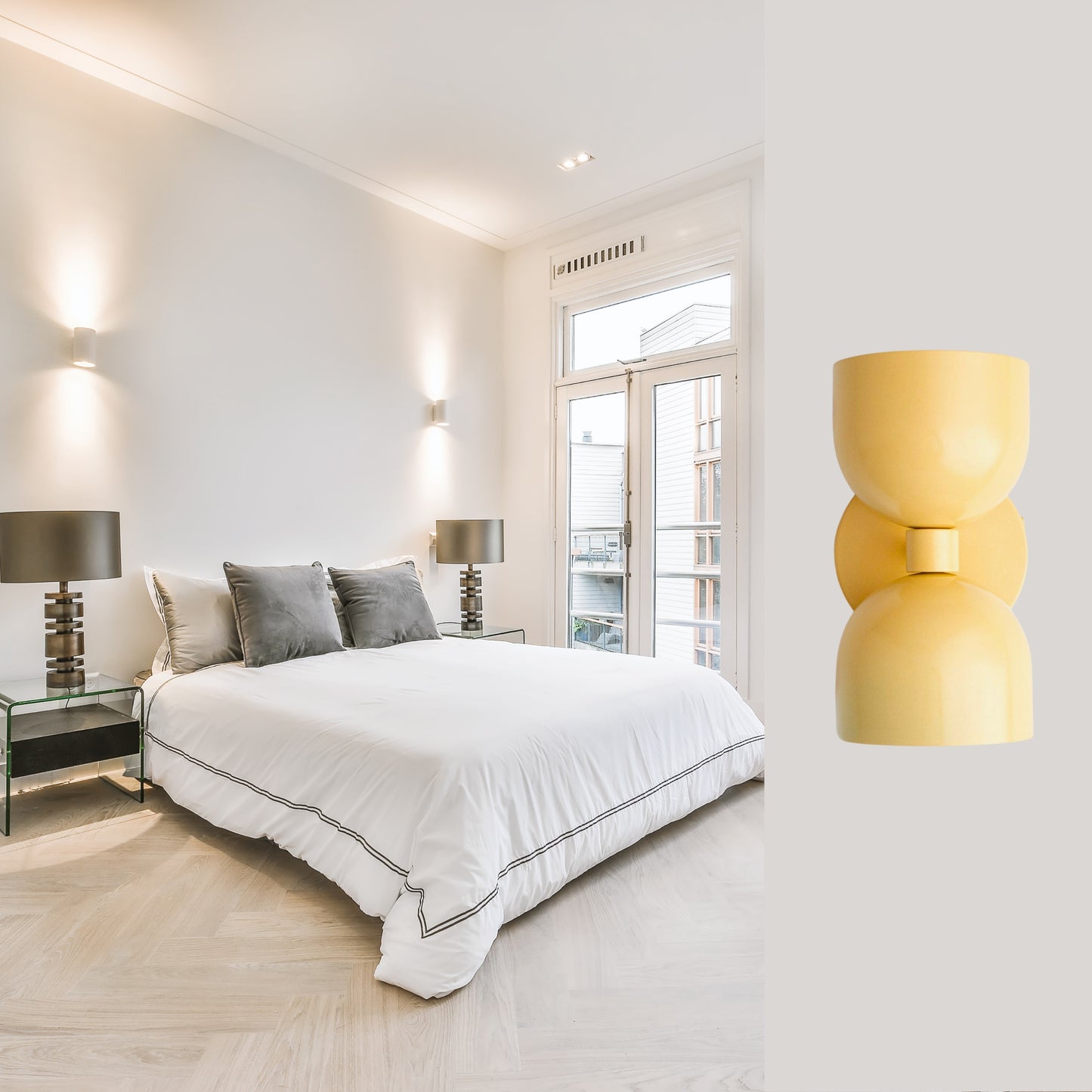 Mid Century Modern Yellow Brass Wall Sconce – Handmade Double Shade Light