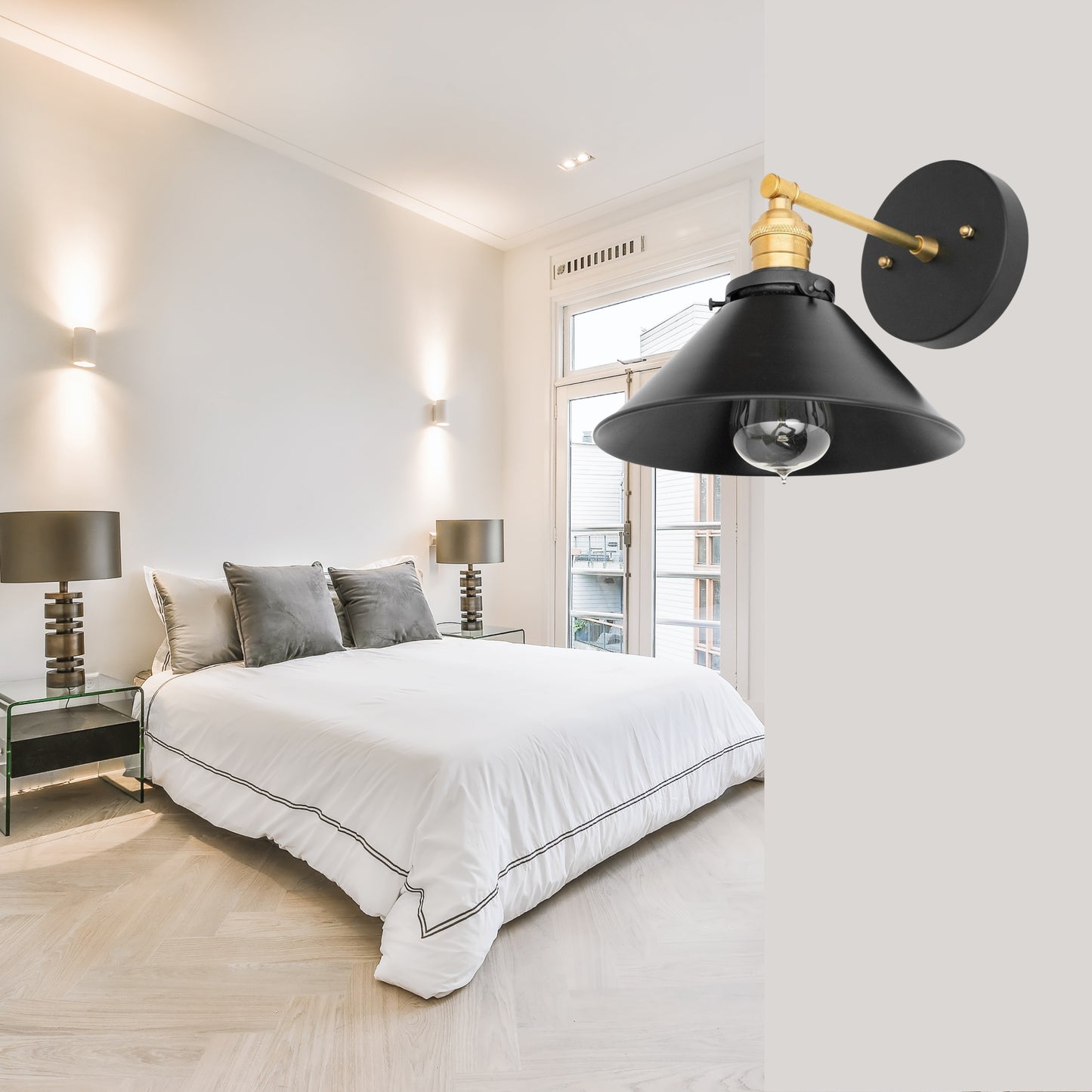 Handmade Brass Wall Sconce – Mid Century Modern Black & Polish Cone Light