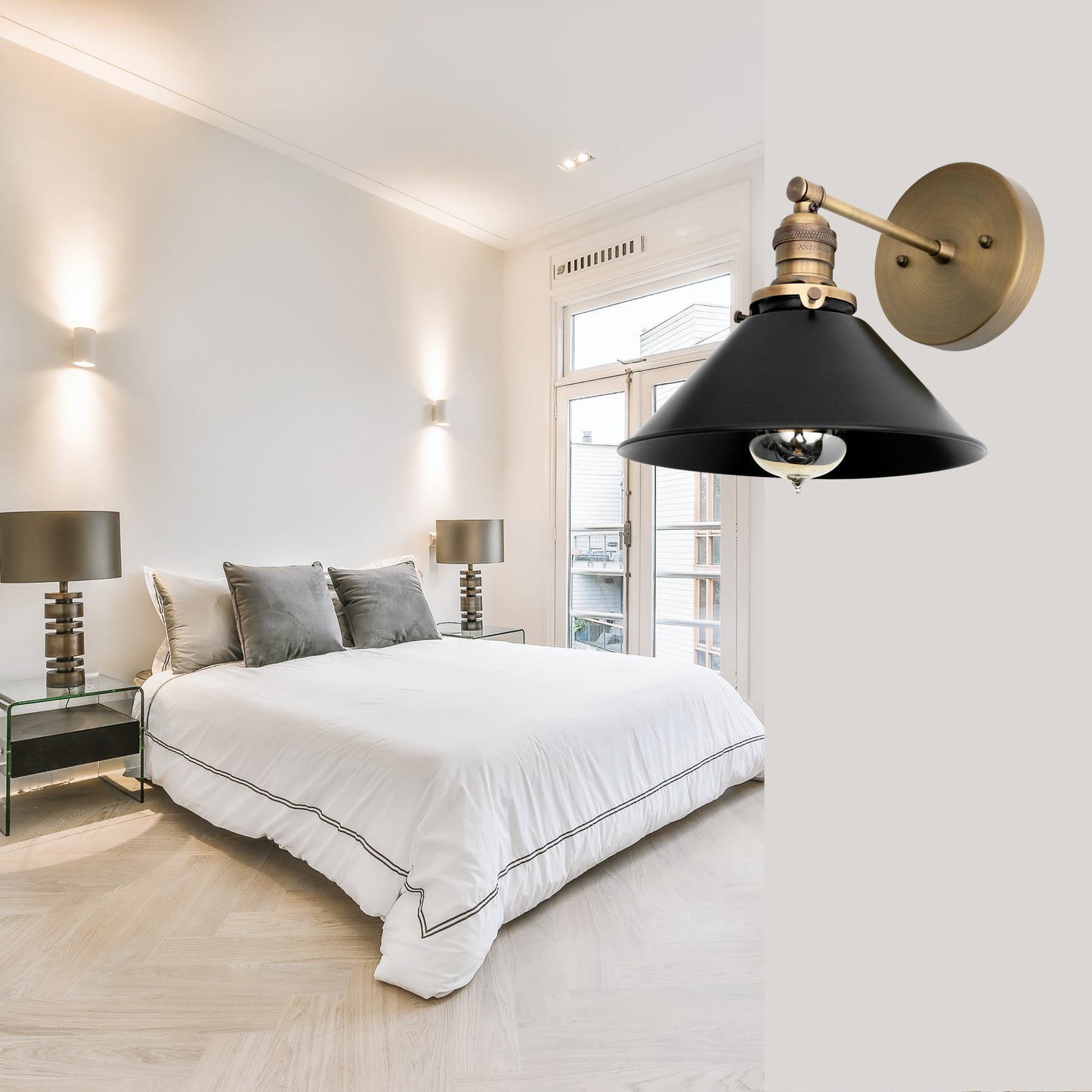 Handmade Brass Wall Sconce – Mid Century Modern Black & Antique Cone Light