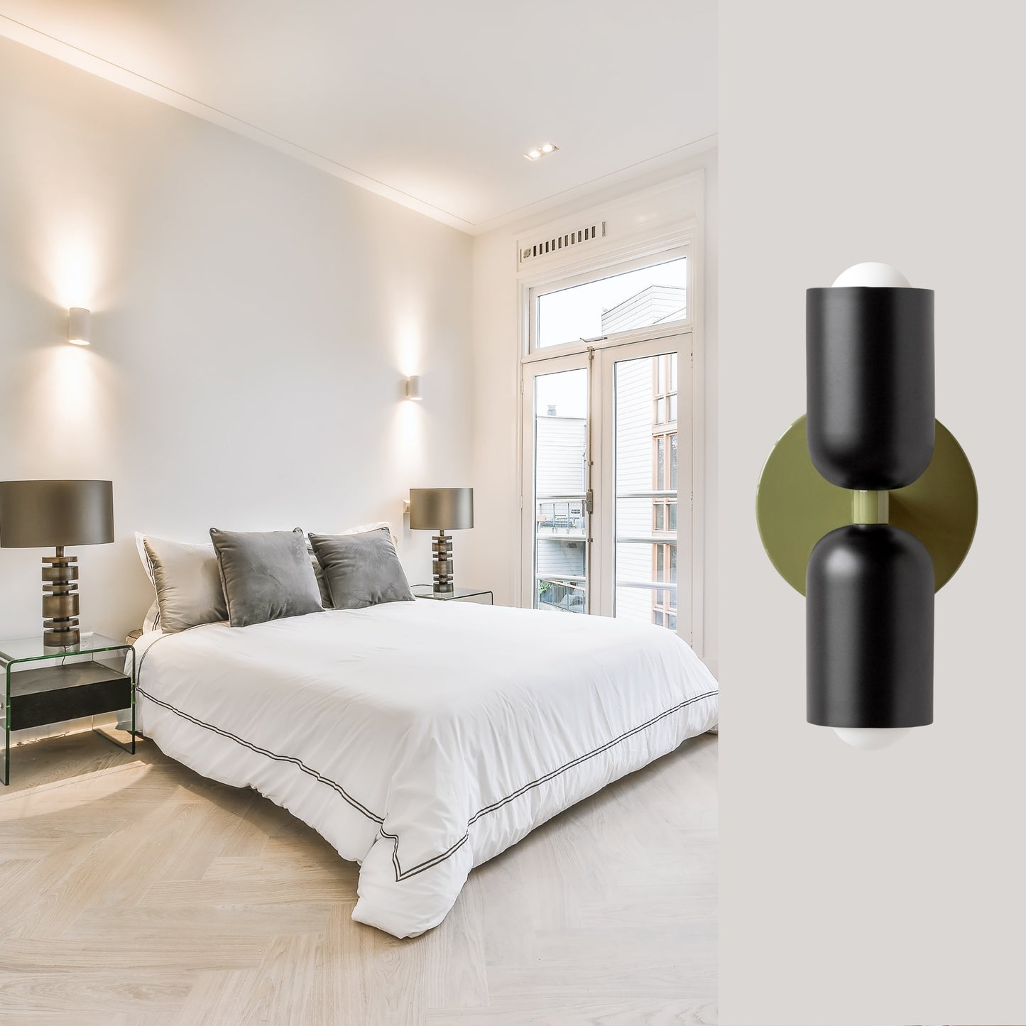 Black & Olive Green Up & Down Brass Wall Sconce – Mid-Century Modern Light Fixture