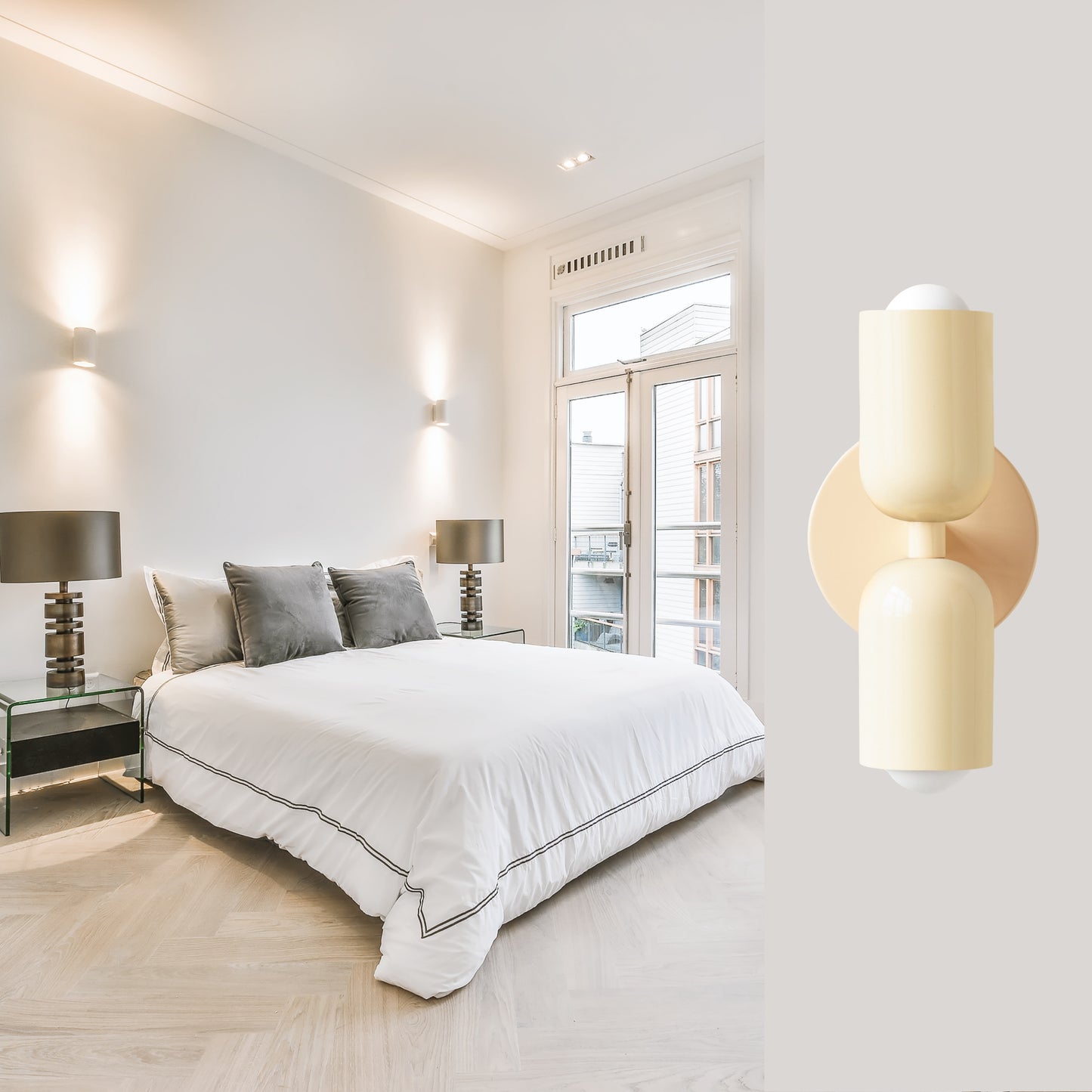 Cream Up & Down Brass Wall Sconce – Mid-Century Modern Light Fixture