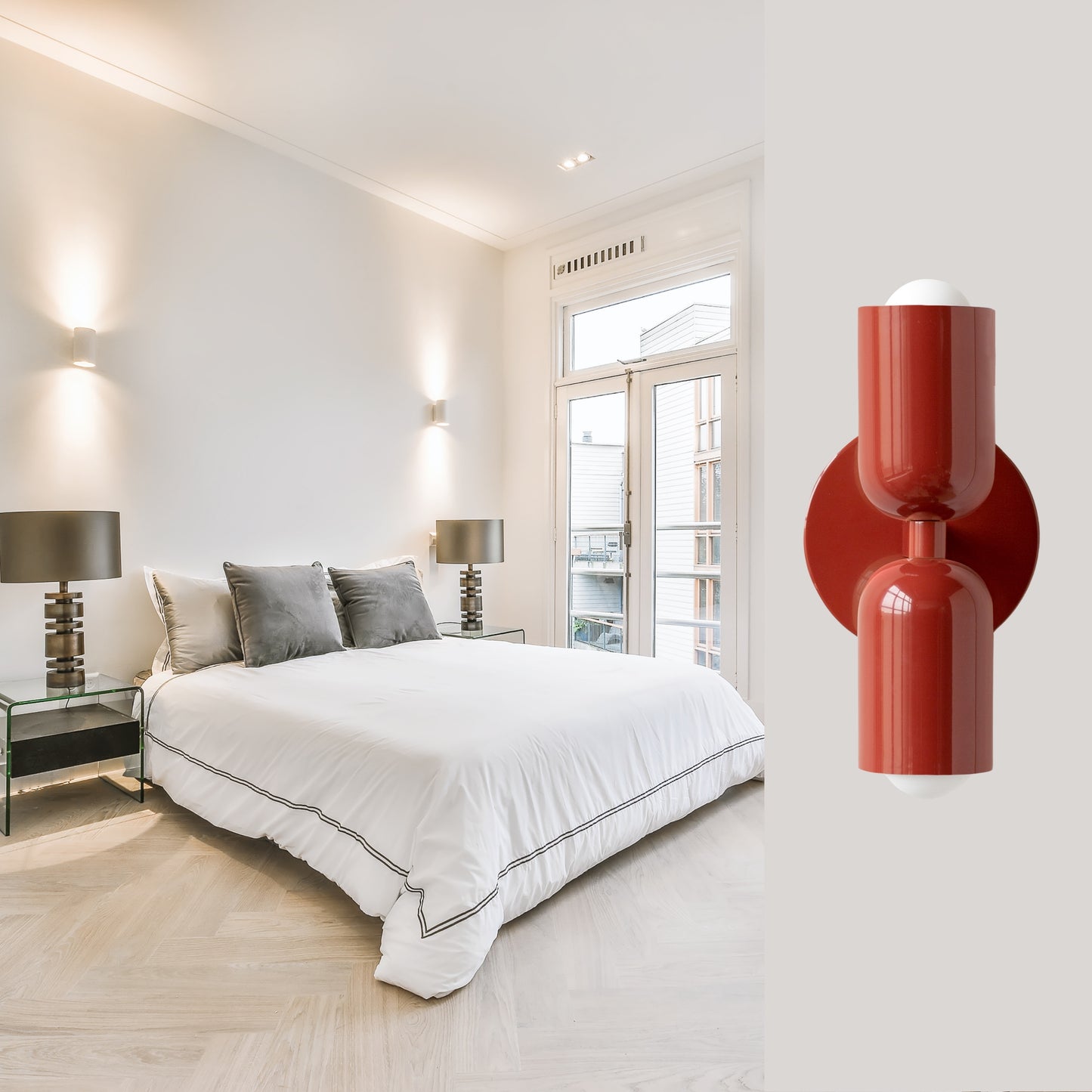 Red Up & Down Brass Wall Sconce – Mid-Century Modern Light Fixture