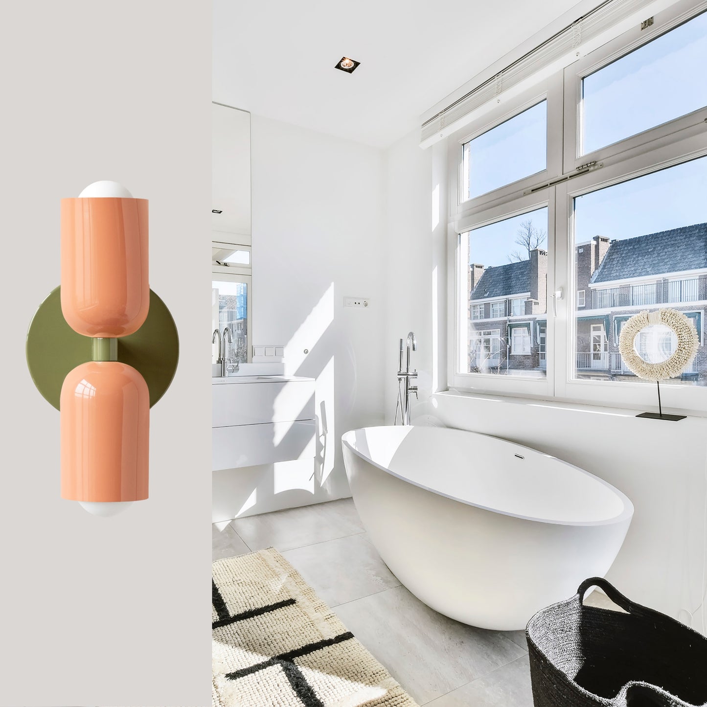 Peach & Olive Green Up & Down Brass Wall Sconce – Mid-Century Modern Light Fixture