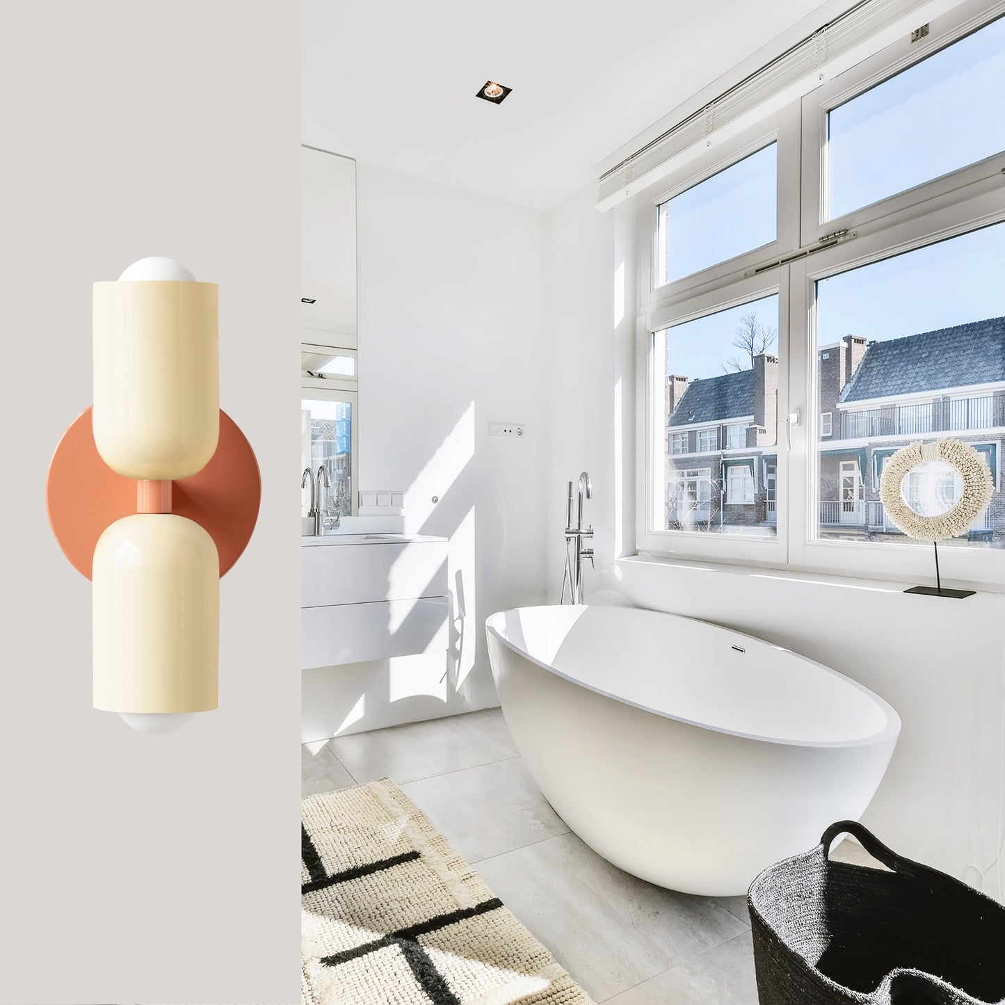 Cream & Peach Up & Down Brass Wall Sconce – Mid-Century Modern Light Fixture