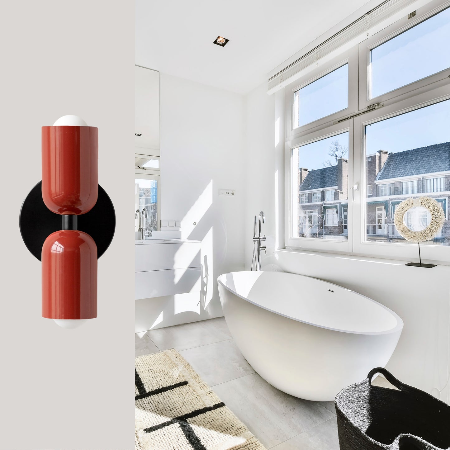 Red & Black Up & Down Brass Wall Sconce – Mid-Century Modern Light Fixture