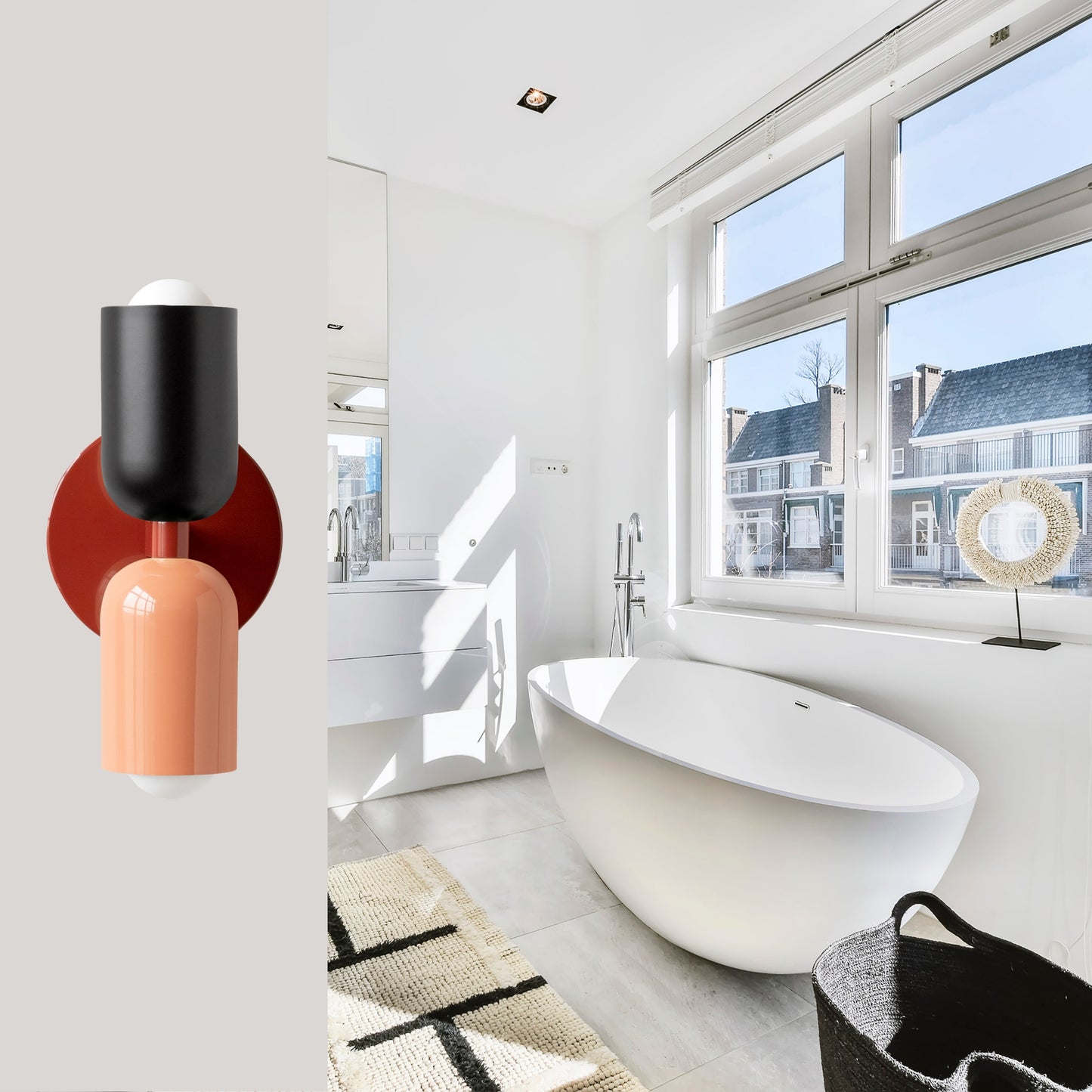 Black-Peach & Red Up & Down Brass Wall Sconce – Mid-Century Modern Light Fixture