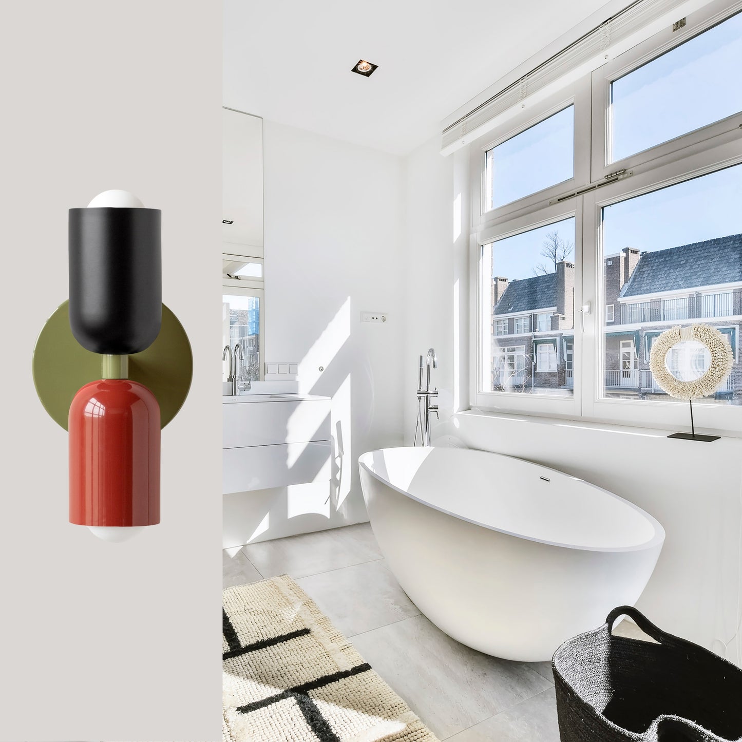 Black-Red & Green Up & Down Brass Wall Sconce – Mid-Century Modern Light Fixture