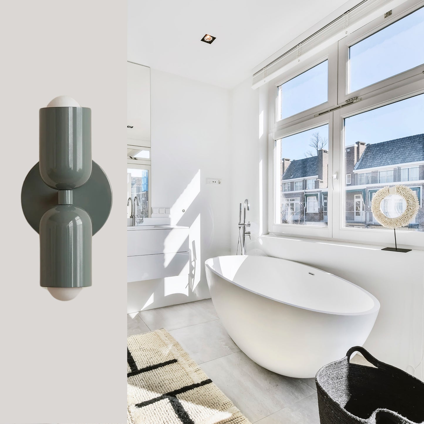 Gray Up & Down Brass Wall Sconce – Mid-Century Modern Light Fixture