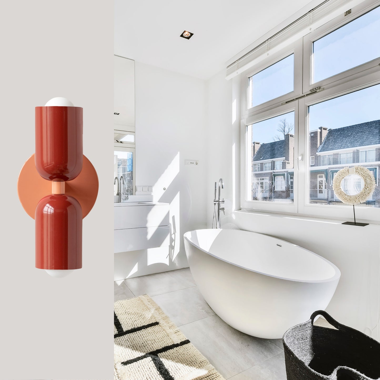 Red & Peach Up & Down Brass Wall Sconce – Mid-Century Modern Light Fixture