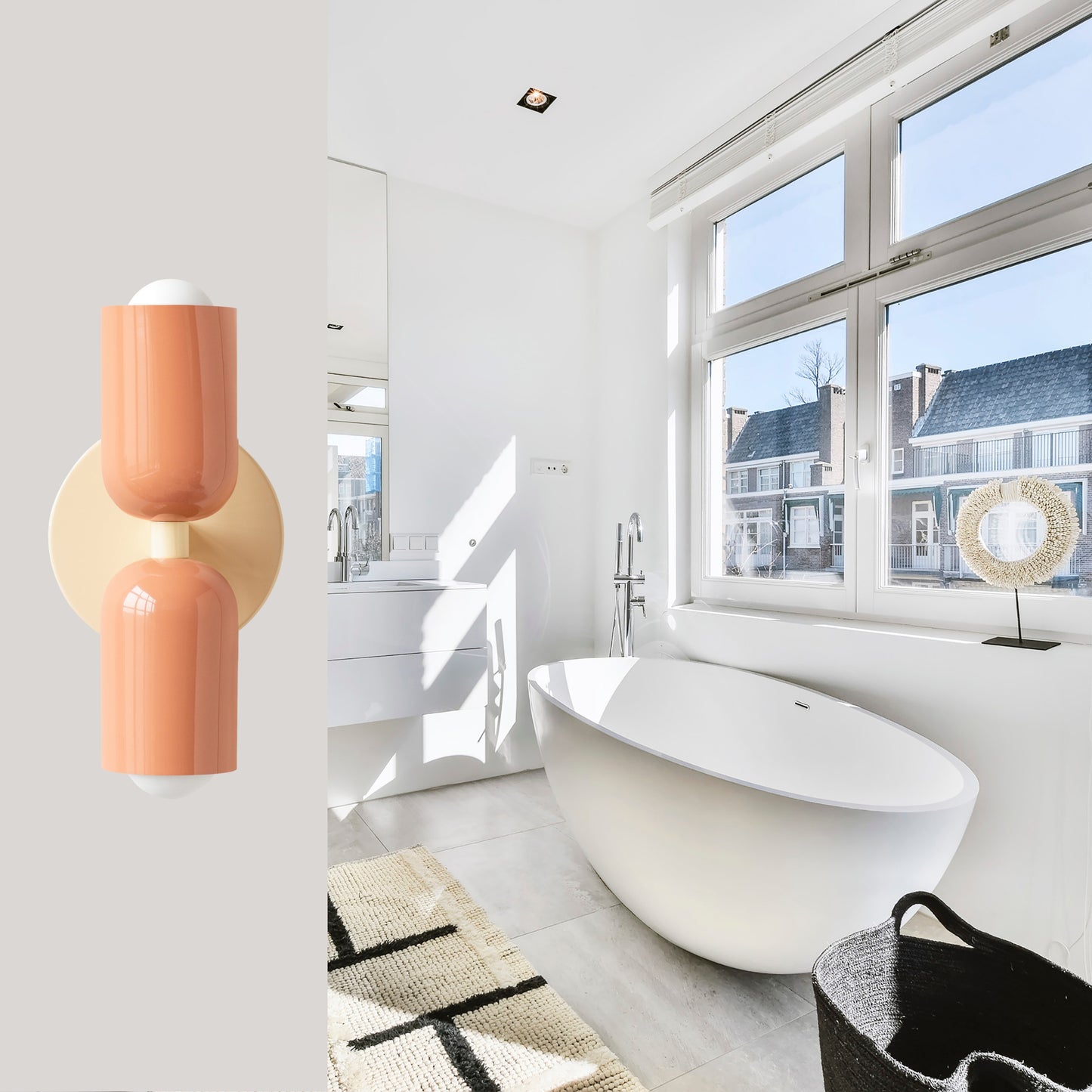 Peach & Cream Up & Down Brass Wall Sconce – Mid-Century Modern Light Fixture