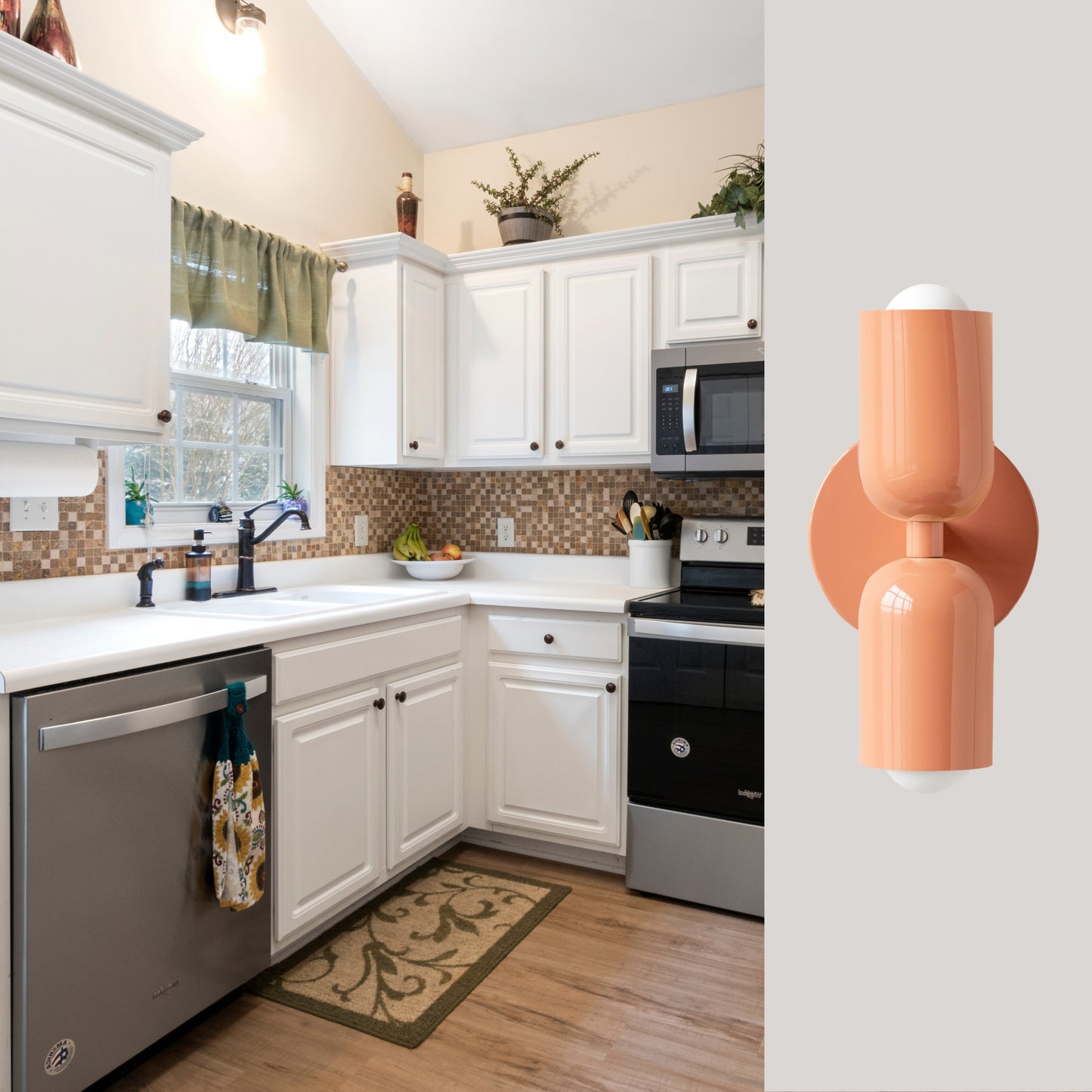 Peach Up & Down Brass Wall Sconce – Mid-Century Modern Light Fixture