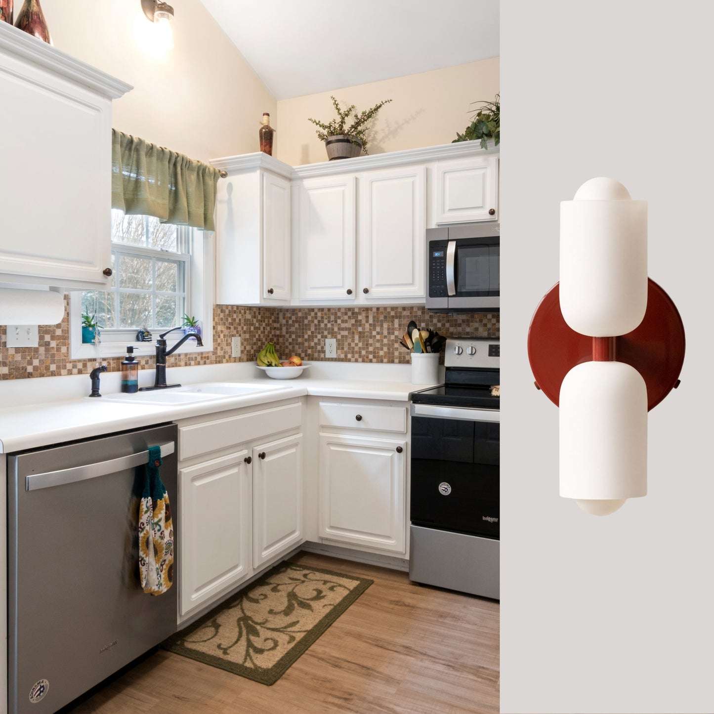 White & Red Up & Down Brass Wall Sconce – Mid-Century Modern Light Fixture