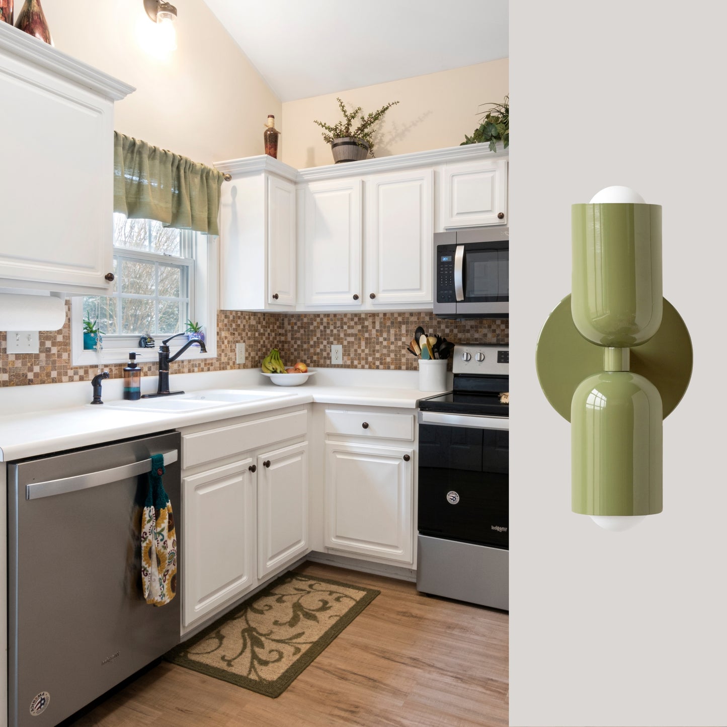 Olive Green Up & Down Brass Wall Sconce – Mid-Century Modern Light Fixture
