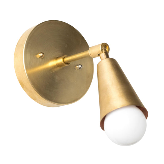 Mid Century Raw Brass Wall Sconce – Handmade Cone Light Fixture