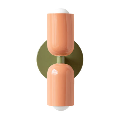 Peach & Olive Green Up & Down Brass Wall Sconce – Mid-Century Modern Light Fixture