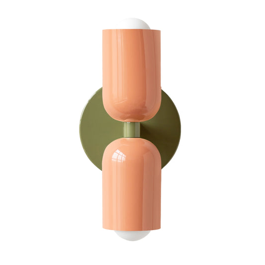 Peach & Olive Green Up & Down Brass Wall Sconce – Mid-Century Modern Light Fixture