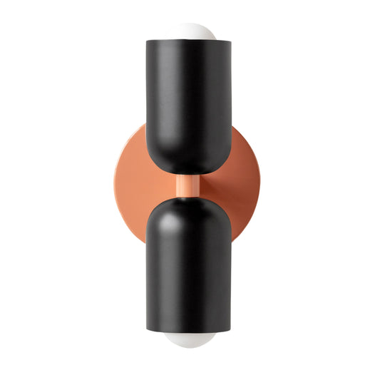 Black & Peach Up & Down Brass Wall Sconce – Mid-Century Modern Light Fixture