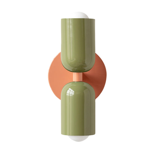 Green & Peach Up & Down Brass Wall Sconce – Mid-Century Modern Light Fixture