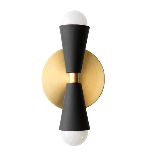 Mid Century Modern Brass Wall Sconce – Handmade Double Cone Light Fixture