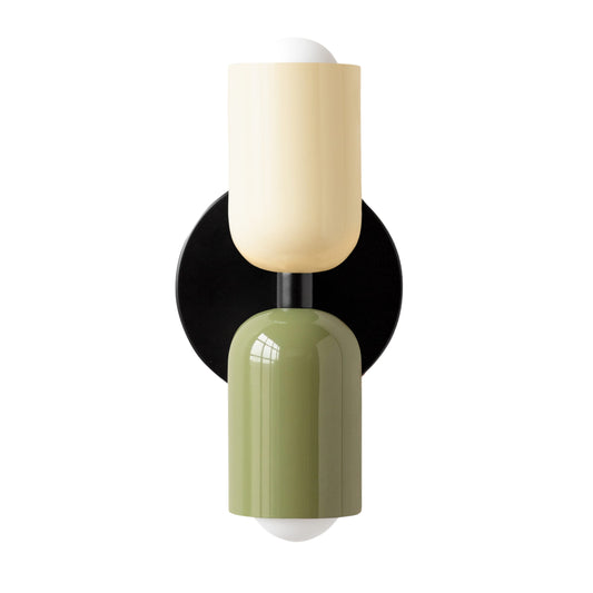 White-Green & Black Up & Down Brass Wall Sconce – Mid-Century Modern Light Fixture