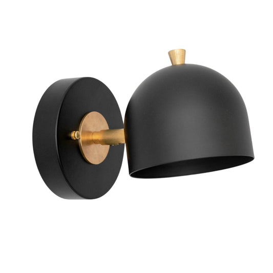 Modern Brass Wall Sconce – Mid Century Wall Light with Black Dome Shade