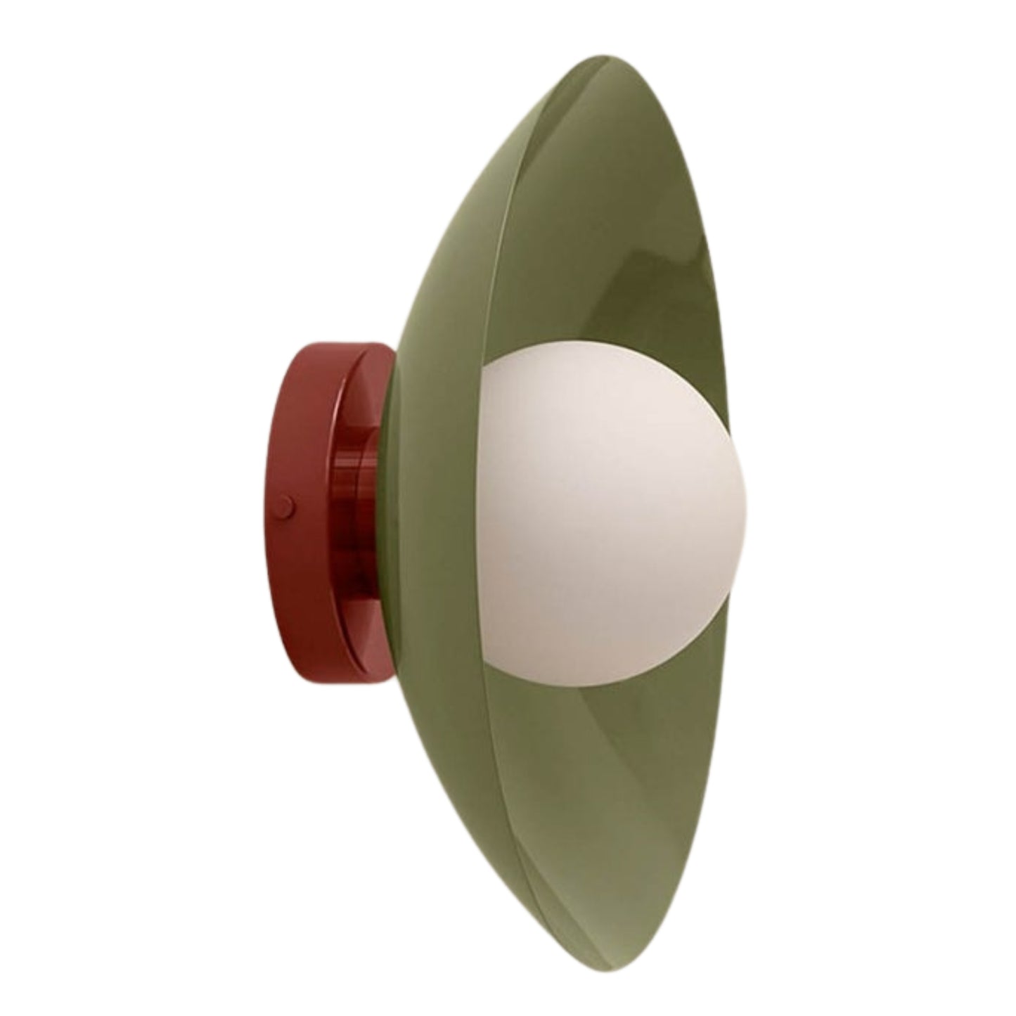 Olive Green & Red Dome Brass Wall Sconce – Mid-Century Modern Vintage Light