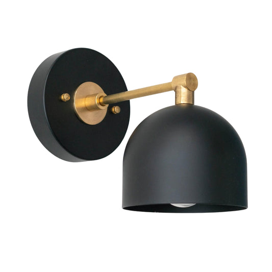 Modern Brass Wall Sconce – Mid Century Wall Light with Black Dome Shade