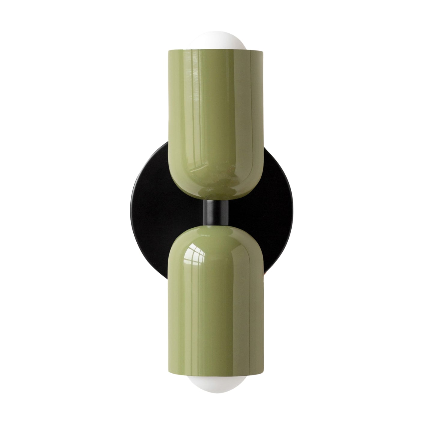 Olive Green & Black Up & Down Brass Wall Sconce – Mid-Century Modern Light Fixture