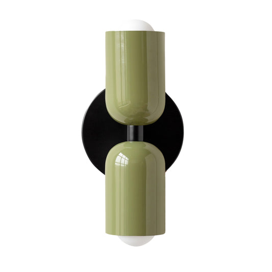 Olive Green & Black Up & Down Brass Wall Sconce – Mid-Century Modern Light Fixture