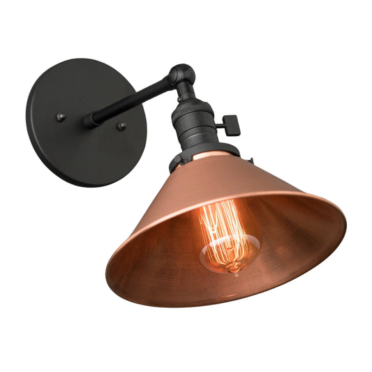 Handmade Brass Wall Sconce with Copper Shade – Adjustable Farmhouse Light Fixture
