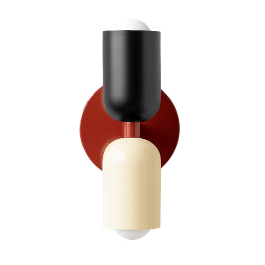 Black-White & Red Up & Down Brass Wall Sconce – Mid-Century Modern Light Fixture