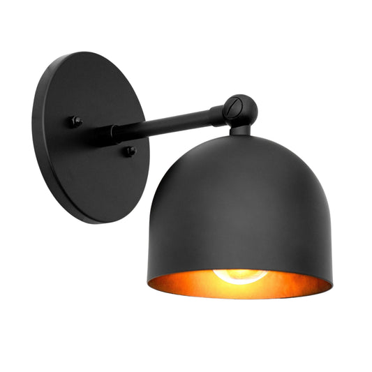Mid Century Brass Wall Sconce – Handmade Black Dome Light Fixture