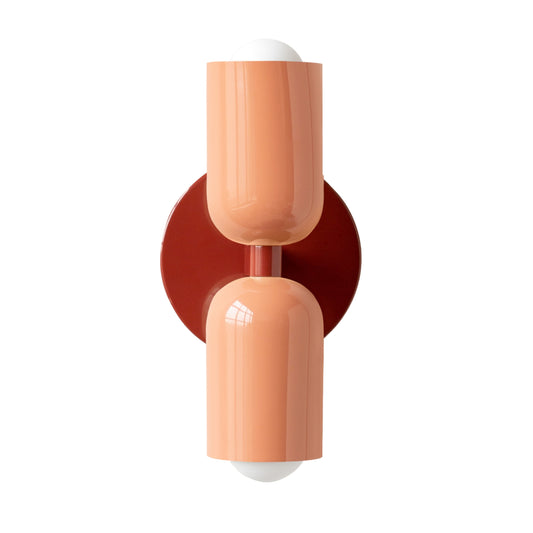 Peach & Red Up & Down Brass Wall Sconce – Mid-Century Modern Light Fixture