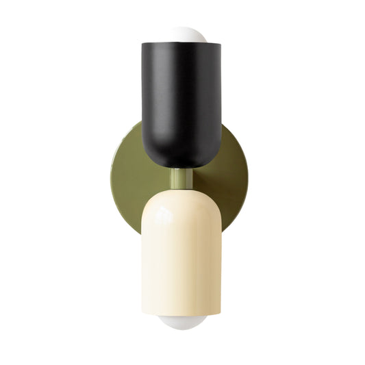 Black-White & Green Up & Down Brass Wall Sconce – Mid-Century Modern Light Fixture